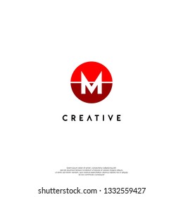 circle red M logo letter design concept