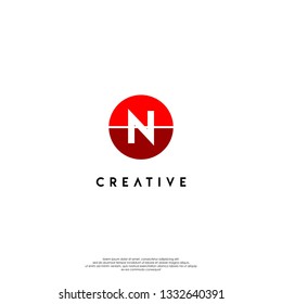 circle red N logo letter design concept