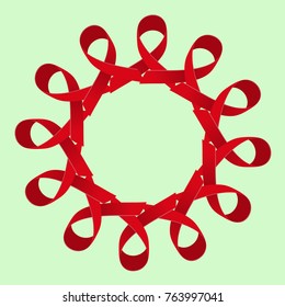 Circle of red ribbons loops. Concept symbols of the struggle with AIDS. Vector illustration.