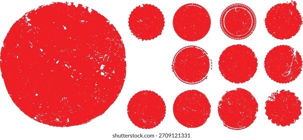 Conjunto de grunge de textura Circle Red Stamp . Textura de tinta enrollada. Insignias de superposición orgánica. Textura granulada de la tipografía del Vector.
