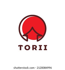 circle red with Torii gate japan logo design, vector graphic symbol icon illustration