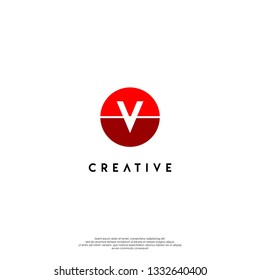 circle red V logo letter design concept