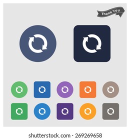 circle refresh reload rotation loop sign set arrow icon. flat solid color background circle and rectangular background. vector illustration