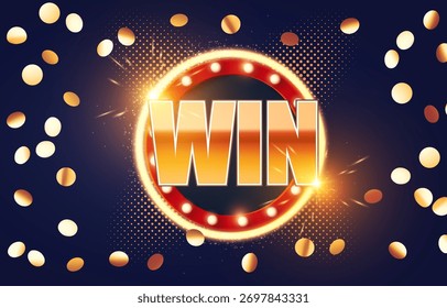 Círculo retro brillante ganar Anuncio con confeti de oro