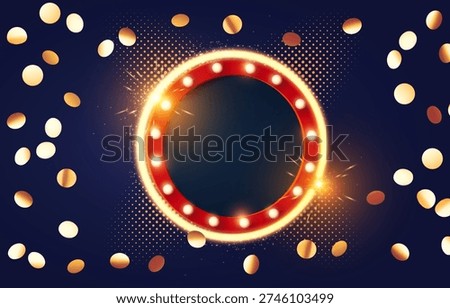 Circle retro shining win banner with gold confetti