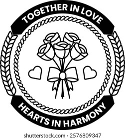 A circle with a ribbon and roses in the middle