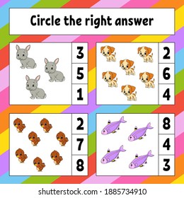Circle the right answer. Education developing worksheet. Activity page with pictures. Game for children. Color isolated vector illustration. Funny character. Cartoon style.