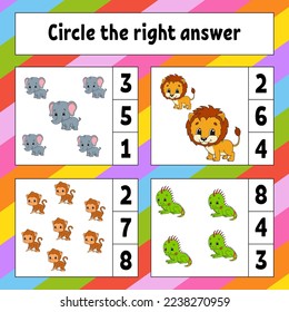 Circle the right answer. Education developing worksheet. Activity page with pictures. Game for children. Funny character. Cartoon style. Vector illustration.