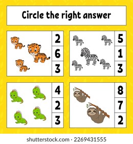 Circle the right answer. Education developing worksheet. Activity page with pictures. Game for children. Funny character. Cartoon style. Vector illustration.