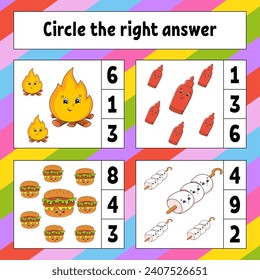 Circle the right answer. Education developing worksheet. Activity page with pictures. Game for children. Funny character. Cartoon style. Vector illustration.