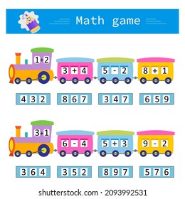 Circle the right answer. Math worksheet for kids.  Cartoon style.