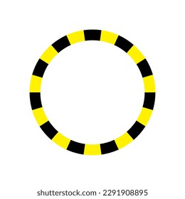 Circle ring frame with black and yellow sector vector illustration. Safety, caution, or warning stripe circular border.