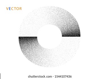 Circle, ring, monochrome with noise. Abstract geometric figure with grain, grunge. Vector design element on isolated background.