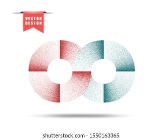 Circle, ring, monochrome with noise. Red, blue. Abstract geometric figure with grain, grunge. Vector design element on isolated background. Eps.