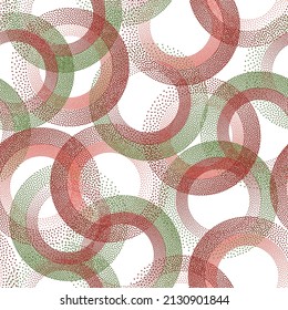 Circle ring shapes of dots contemporary vector seamless pattern. Roun shapes of halftone point endless ornament for fabric print. Repeating background with circles of dots.