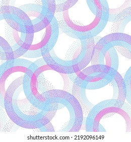 Circle ring shapes of dots decorative vector seamless pattern. Roun shapes of halftone point endless ornament for textile print. Tileable background with circles of dots.