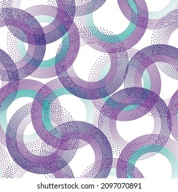 Circle ring shapes of dots delicate vector seamless pattern. Circular shapes of halftone point endless wallpaper ornament. Continuous background with rings of halftone pixels texture.