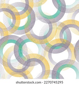 Circle ring shapes of dots delicate vector seamless pattern. Roun shapes of halftone point endless ornament for fabric print. Tileable pattern with circle rings of dots texture.