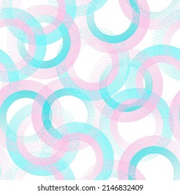 Circle ring shapes of dots ethnic vector seamless pattern. Circular shapes of halftone point endless wallpaper ornament. Continuous pattern with circle rings of dots texture.