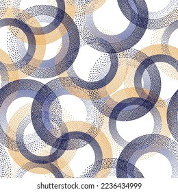 Circle ring shapes of dots ethnic vector seamless pattern. Roun shapes of halftone point endless wrapping paper ornament. Tileable pattern with circle rings of dots texture.