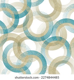 Circle ring shapes of dots minimal vector seamless pattern. Roun shapes of halftone point endless ornament for fabric print. Tileable background with circle rings of dots texture.
