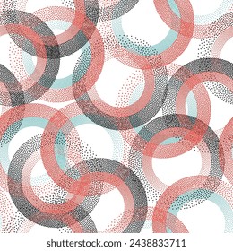 Circle ring shapes of dots minimal vector seamless pattern. Roun shapes of halftone point endless ornament for fabric print. Continuous background with circles of dots.