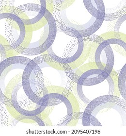 Formas de anillo de círculo de puntos de un patrón vectorial moderno sin fisuras. Formas circulares de fondo de fondo interminable de punto medio. Fondo inclinable con círculos de puntos.