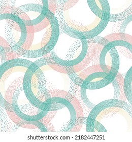 Circle ring shapes of dots modern vector seamless pattern. Roun shapes of halftone point endless ornament for fabric print. Continuous pattern with circle rings of dots texture.