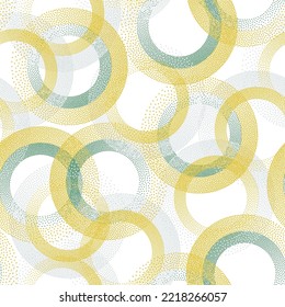Circle ring shapes of dots modern vector seamless pattern. Roun shapes of halftone point endless ornament for fabric print. Repeating background with circles of dots.