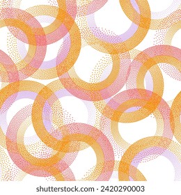 Circle ring shapes of dots modern vector seamless pattern. Roun shapes of halftone point endless wallpaper ornament. Continuous background with circles of dots.