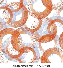 Circle ring shapes of dots simple vector seamless pattern. Roun shapes of halftone point endless wallpaper ornament. Tileable pattern with circle rings of dots texture.