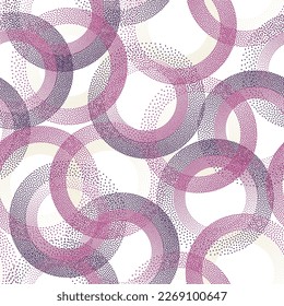 Circle ring shapes of dots simple vector seamless pattern. Roun shapes of halftone point endless ornament for textile print. Tileable background with circles of dots.