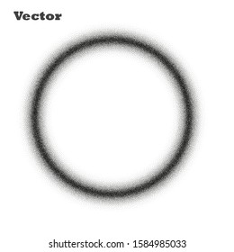 A circle or ring of very small dissolving points, noise, gradient. Stipple, grunge. Vector monochrome style. Object isolated background.