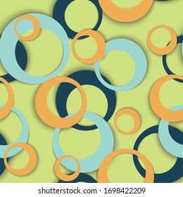 Circle rings abstract geometric seamless pattern. Round shapes children fasion textile print. Geometric circle rings decorative background design. Graphic elements ornament. Fabric print