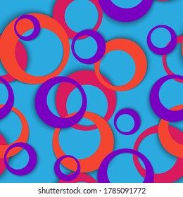 Circle rings abstract geometric seamless pattern. Round shapes children fasion textile print. Random geometric circle rings urban background. Ball elements ornament. Fabric print