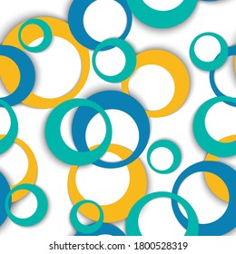 Circle rings abstract geometric seamless pattern. Circular shapes children clothes fasion textile print. Geometric circle rings urban background design. Graphic elements ornament. Fabric print