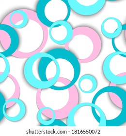 Circle rings abstract geometric seamless pattern. Bubble shapes baby clothes fasion textile print. Random geometric circle rings pure background. Ball elements ornament. Wrapping design