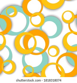 Circle rings abstract geometric seamless pattern. Bubble shapes baby clothes fasion textile print. Random geometric circle rings urban background. Sphere elements ornament. Wrapping design