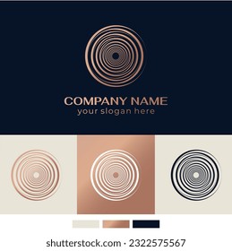 Logo de círculo y anillos. Resumen del logotipo universal para los negocios.Ondas elegantes y relucientes. Plantilla para crear un diseño único y lujoso, logotipo