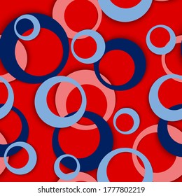 Circle rings minimal geometric seamless pattern. Round shapes kids fasion textile print. Random geometric circle rings creative background. Sphere elements ornament. Backdrop vector