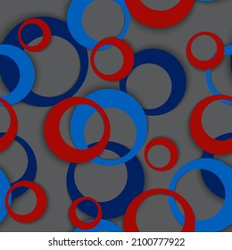 Circle rings minimal geometric seamless pattern. Bubble shapes children clothes fasion textile print. Random geometric circle rings urban background. Graphic elements ornament. Backdrop vector