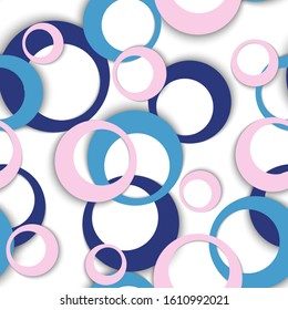 Circle rings modern geometric seamless pattern. Round shapes baby fasion textile print. Random geometric circle rings pure background. Sphere elements ornament. Wrapping design
