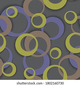 Circle rings modern geometric seamless pattern. Round shapes kids fasion textile print. Geometric circle rings urban background design. Graphic elements ornament. Wrapping design