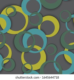 Circle rings simple geometric seamless pattern. Bubble shapes kids clothes fasion textile print. Random geometric circle rings urban background. Graphic elements ornament. Fabric print