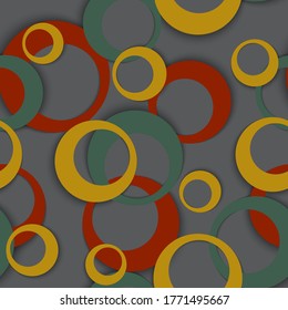 Circle rings simple geometric seamless pattern. Concentric shapes baby fasion textile print. Random geometric circle rings urban background. Graphic elements ornament. Backdrop vector