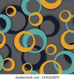 Circle rings simple geometric seamless pattern. Round shapes children fasion textile print. Geometric circle rings modern background design. Graphic elements ornament. Fabric print