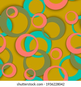 Circle rings simple geometric seamless pattern. Round shapes baby fasion textile print. Random geometric circle rings creative background. Graphic elements ornament. Wrapping design