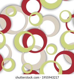 Circle rings simple geometric seamless pattern. Concentric shapes kids clothes fasion textile print. Random geometric circle rings urban background. Ball elements ornament. Wrapping design