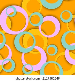 Circle rings simple geometric seamless pattern. Bubble shapes children clothes fasion textile print. Random geometric circle rings pure background. Graphic elements ornament. Backdrop vector