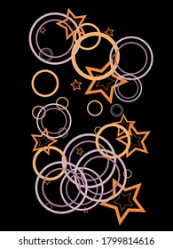 Circle rings and stars abstract geometric  pattern. Concentric shapes fasion textile print. Geometric  decorative background design. Graphic elements ornament. Wrapping design